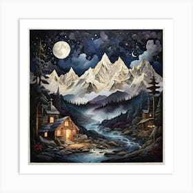 Cabin In The Mountains Art Print