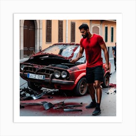 Man Repairing A Car Art Print