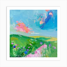 Pink Flowers In The Meadow Art Print