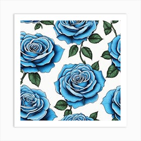 Realistic Blue Rose Flat Surface Pattern For Background Use Ultra Hd Realistic Vivid Colors High Art Print