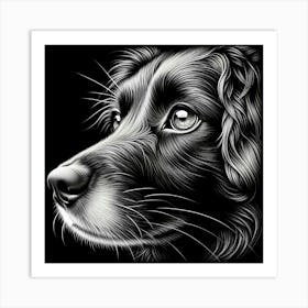 Black And White Dog Portrait Art Print