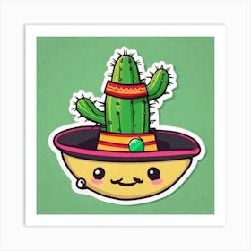 Mexico Cactus With Mexican Hat Inside Taco Sticker 2d Cute Fantasy Dreamy Vector Illustration (15) Art Print
