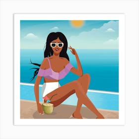 Beautiful Woman On The Beach Art Print