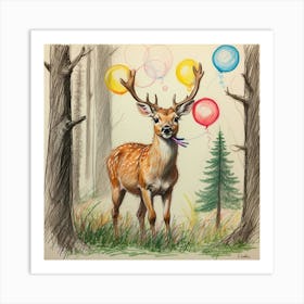 Deer With Balloons Art Print