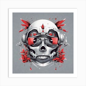 Skull With Red Roses Art Print