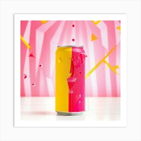 Abstract Illustration Of A Soft Drink Can With A Face Composed Of Pink And Yellow Folded Paper Art Affiche