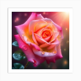 Pink Rose With Water Droplets Art Print