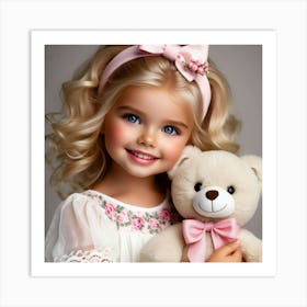 Little Girl With Teddy Bear 12 Art Print