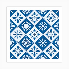 Traditional Portuguese Tiles In Blue With Floral Motifs Square Art Print