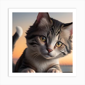 Cat At Sunset Art Print