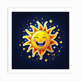 Lovely smiling sun on a blue gradient background 101 Art Print