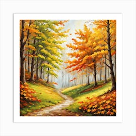 Forest In Autumn In Minimalist Style Square Composition 19 Art Print