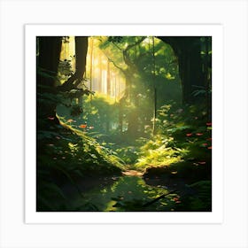 Amazon Forest Scene With Global Illumination Art Print