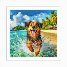 Dog On The Beach Art Print