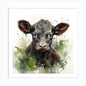 Rustic Charm Watercolor Cow Art Print