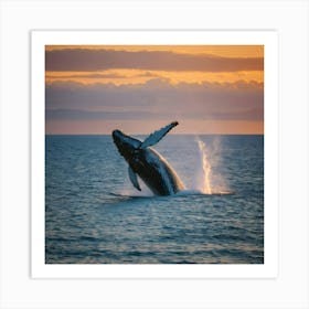 Humpback Whale Breaching At Sunset 5 Art Print