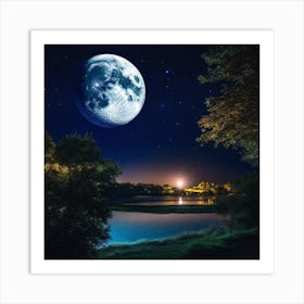 Full Moon Over Lake 2 Art Print