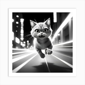 Cat Running In The City 1 Art Print