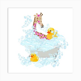 Giraffe and rubber ducks in the bath Art Print