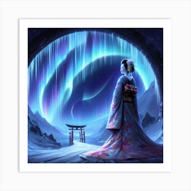 Geisha Watch Aurora In Kimono Art Print