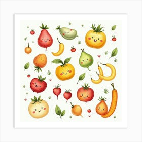 Fresh Fruits And Vegetables In A Whimsical Watercolor Presentation 1 Art Print