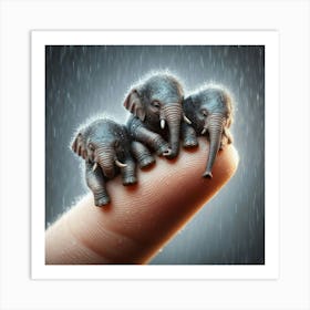 Elephants On A Finger Art Print