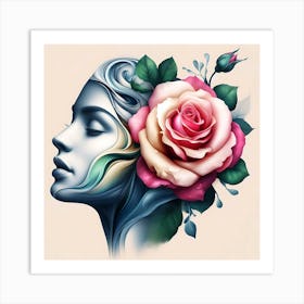 Portrait Of A Woman With Roses Art Print