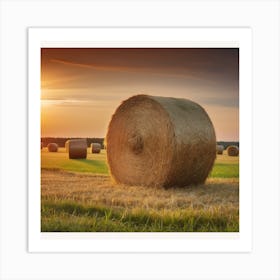 Sunset Over Hay Bales Art Print