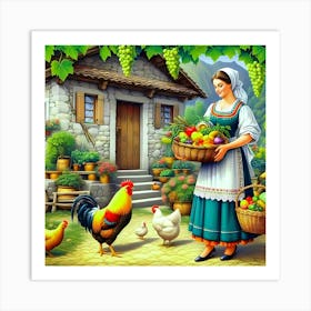 Rooster And Chickens Art Print