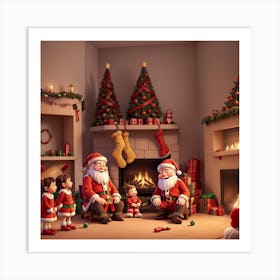 Santas sitting together with elves Art Print