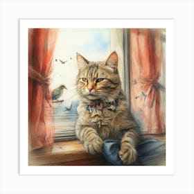 Cat Sitting On The Window Sill Art Print