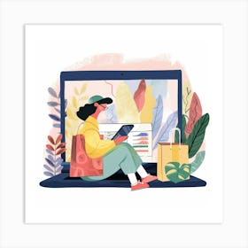 Woman Shopping On A Laptop Art Print