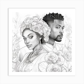 Black Man And A Woman Coloring Page Art Print