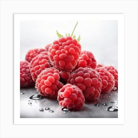 Raspberries On A Grey Background Art Print