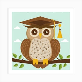 Whimsy Wisdom Print Art Illustrate Whimsical Owls In Graduation Caps, Perfect For Adding A Touch Of Scholarly Charm To Any University Themed Decor Art Print