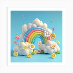 Rainbow Candy Cloud And Flowers Wallpaper Art Print