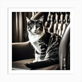 Black And White Cat On A Chair Art Print