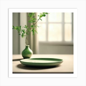 Green Plate On Table Art Print