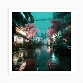 Cherry Blossoms In The Rain 1 Art Print