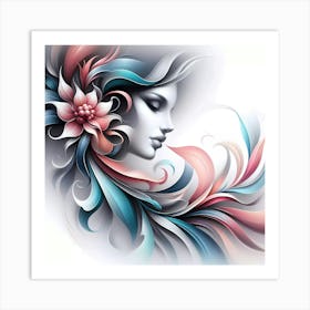 Woman'S Face With Flowers Art Print