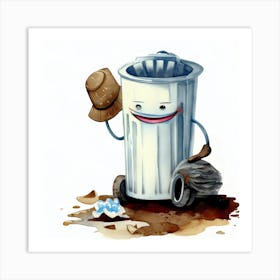 Cartoon Garbage Can Art Print