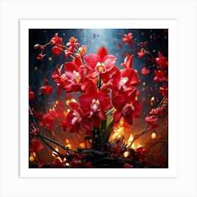 Red Orchids Burst Forth In An Explosion Of Color Vivid Hues Against A Muted Backdrop Emphasis On T Art Print