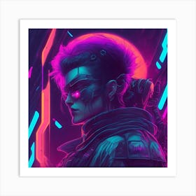 Cyberpunk lady in pink Art Print