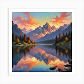 Sunset At The Lake paintings art print Art Print