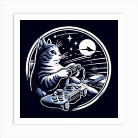 Cat Playing Video Game Art Print