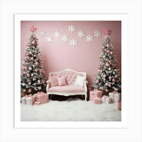 Pink Christmas Scene Art Print