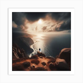 Person Standing On Top Of A Mountain Art Print