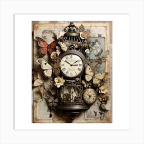 Clock With Butterflies Art Print