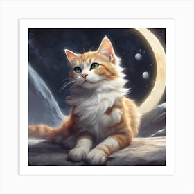 Cat In The Moonlight 4 Art Print