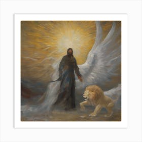 The Angel Of The Lord Protecting His Daughter, The Prowling Lion Enemy Of Darkness Vs Light & Daughter Of Yahweh Wan Gogh Impressionism Art Print